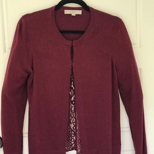 Loft Cardigan Lace Sweater Wine Color. Size M.